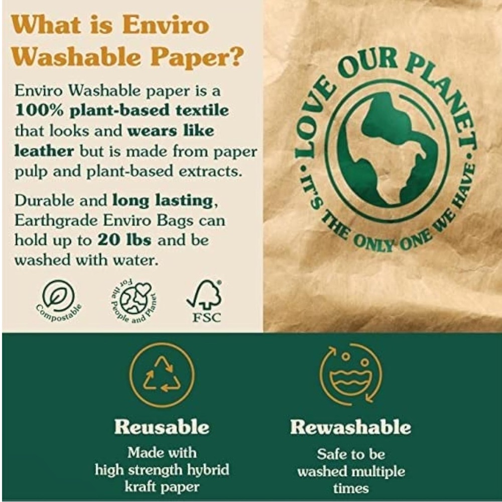 NWT “Love Our Planet” Eco Tote Shoulder Bag Washable Paper Reusable - Picture 9 of 9